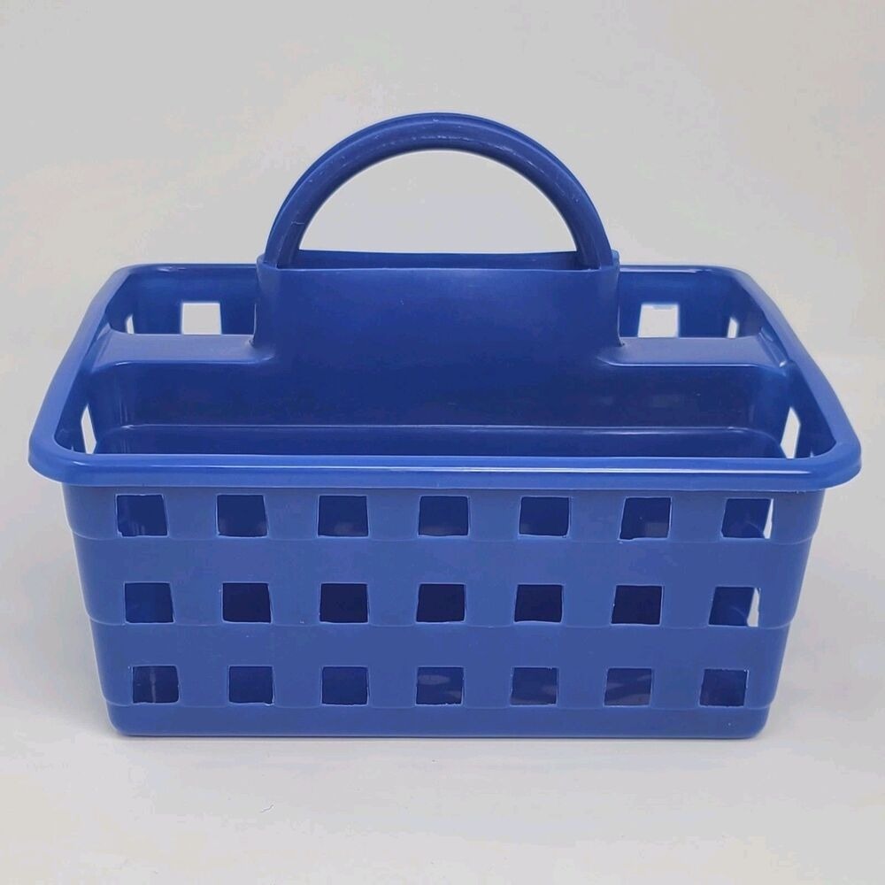 Blue Plastic Organizer Caddy Tote Basket Storage Bin Divided  10" x 8.5" x 7.5"